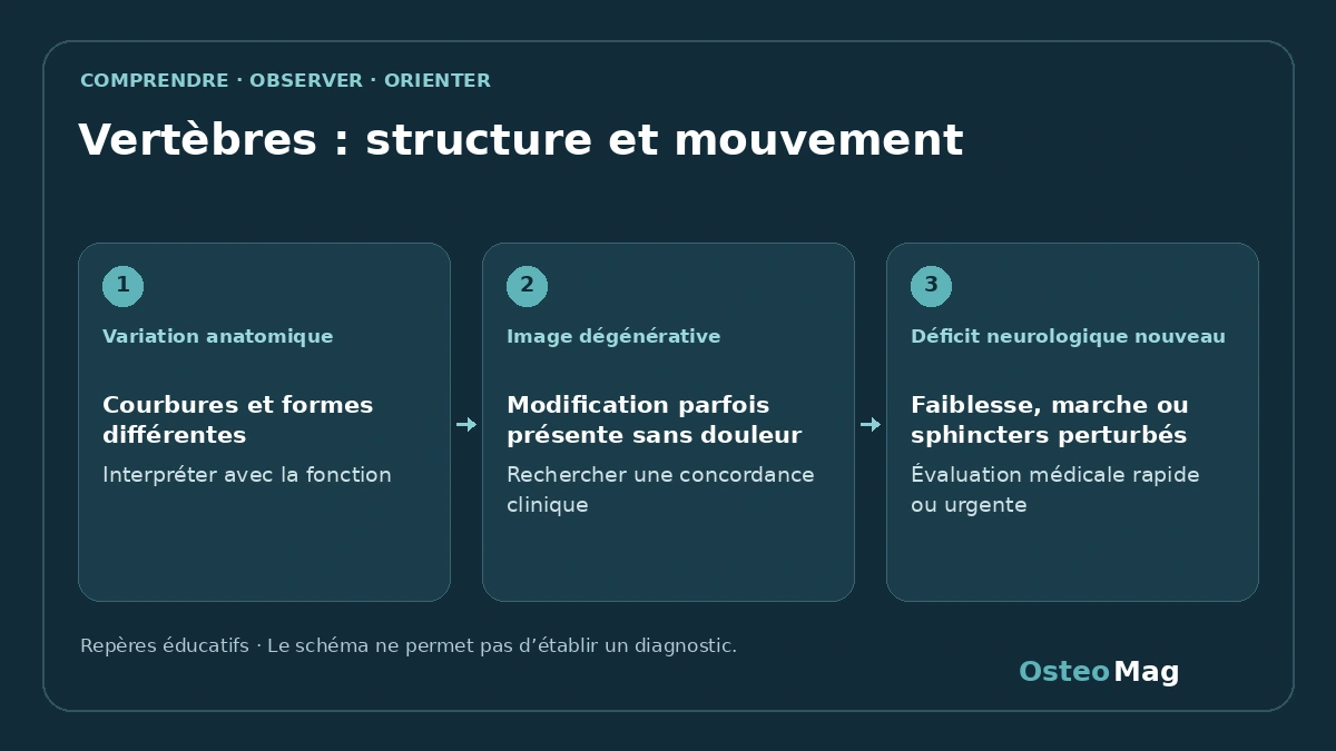 Schéma de repères : vertèbres : structure et mouvement