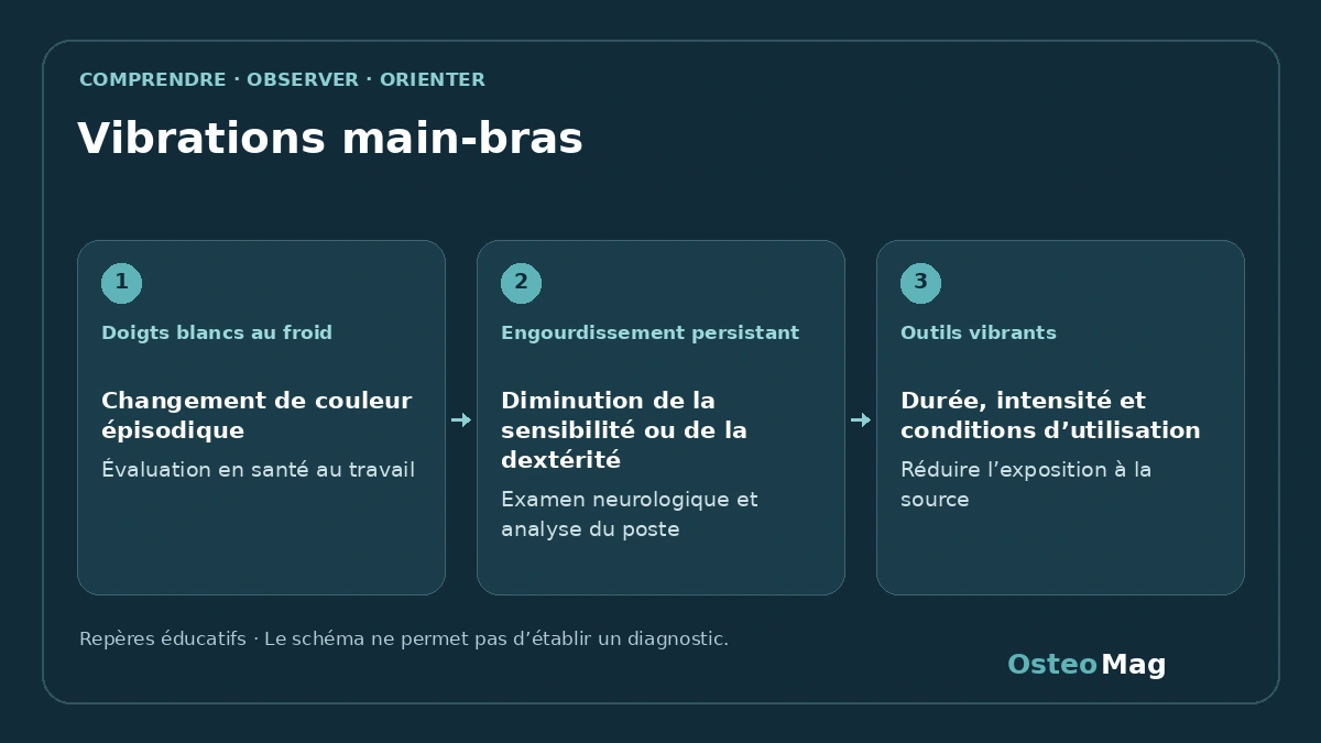 Schéma de repères : vibrations main-bras