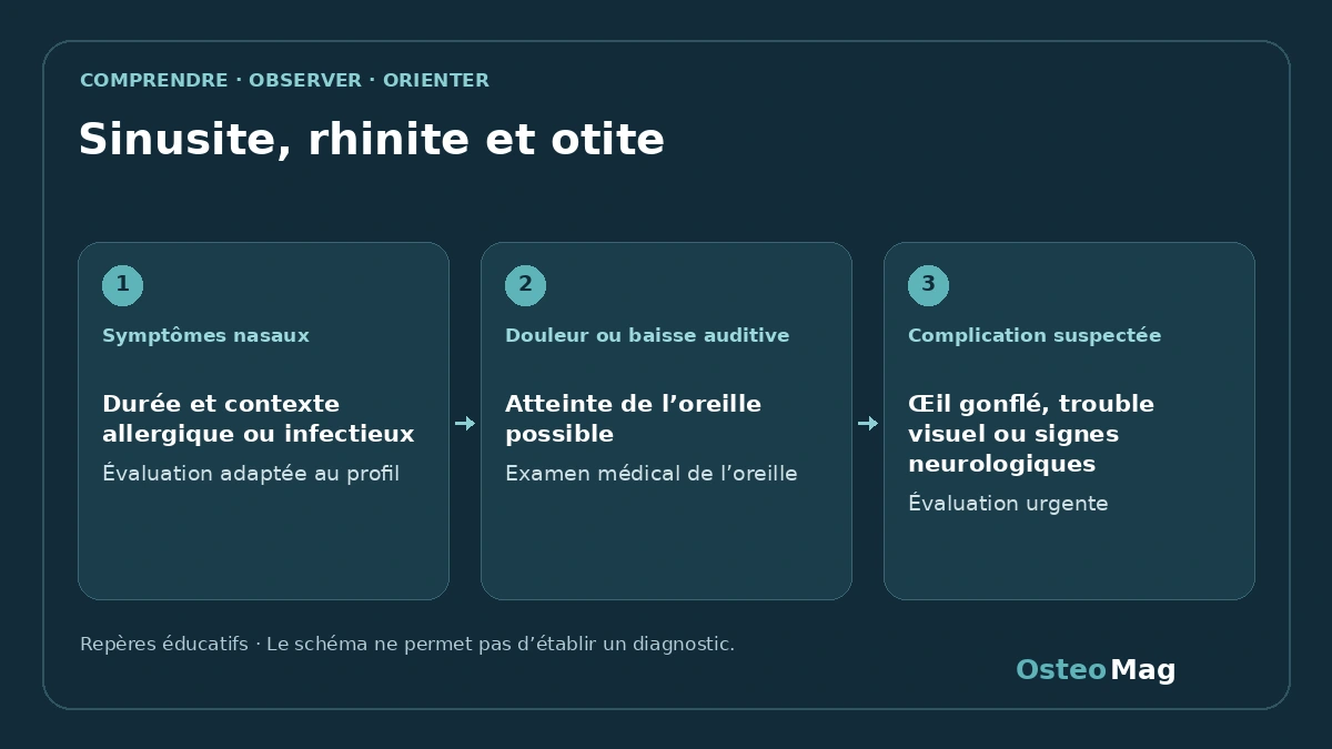 Schéma de repères : sinusite, rhinite et otite