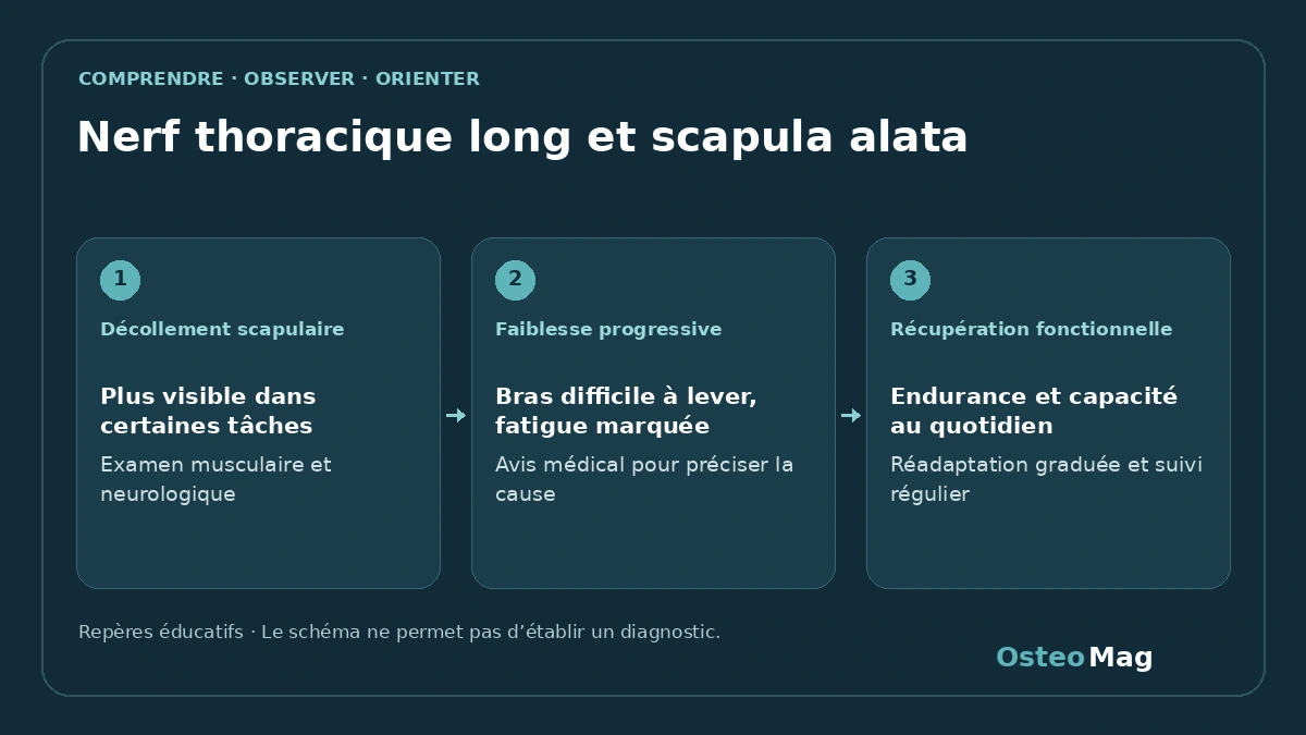 Schéma de repères : nerf thoracique long et scapula alata