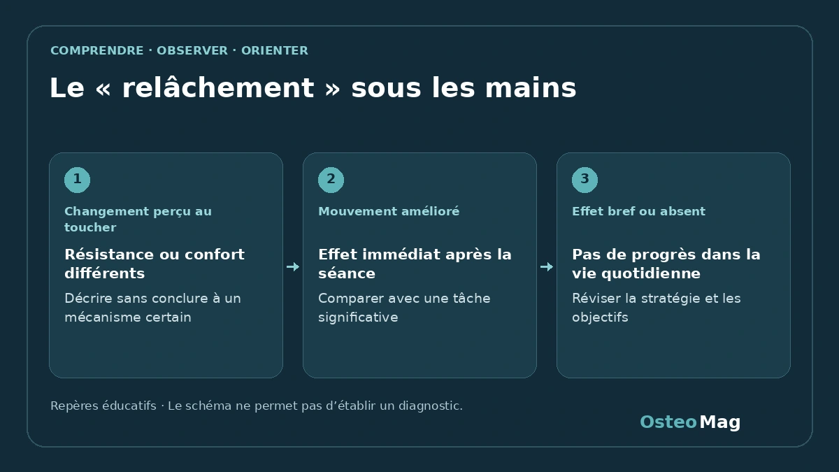 Schéma de repères : le « relâchement » sous les mains