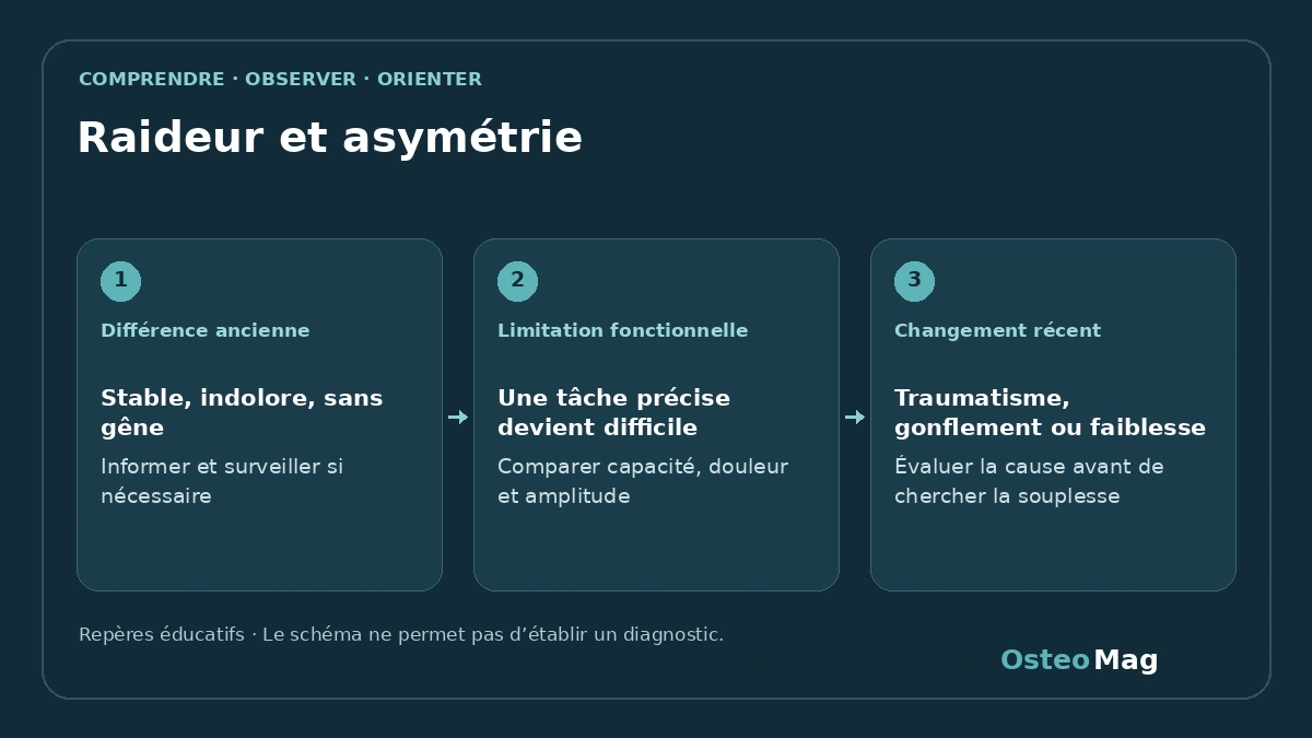 Schéma de repères : raideur et asymétrie