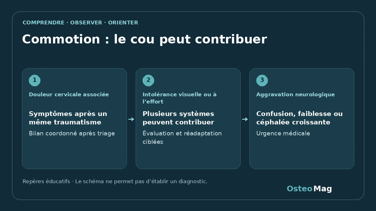 Schéma de repères : commotion : le cou peut contribuer