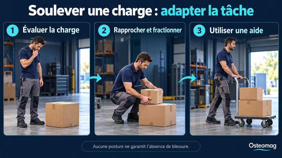 Évaluer un colis, le rapprocher et utiliser un chariot pour réduire la manutention.