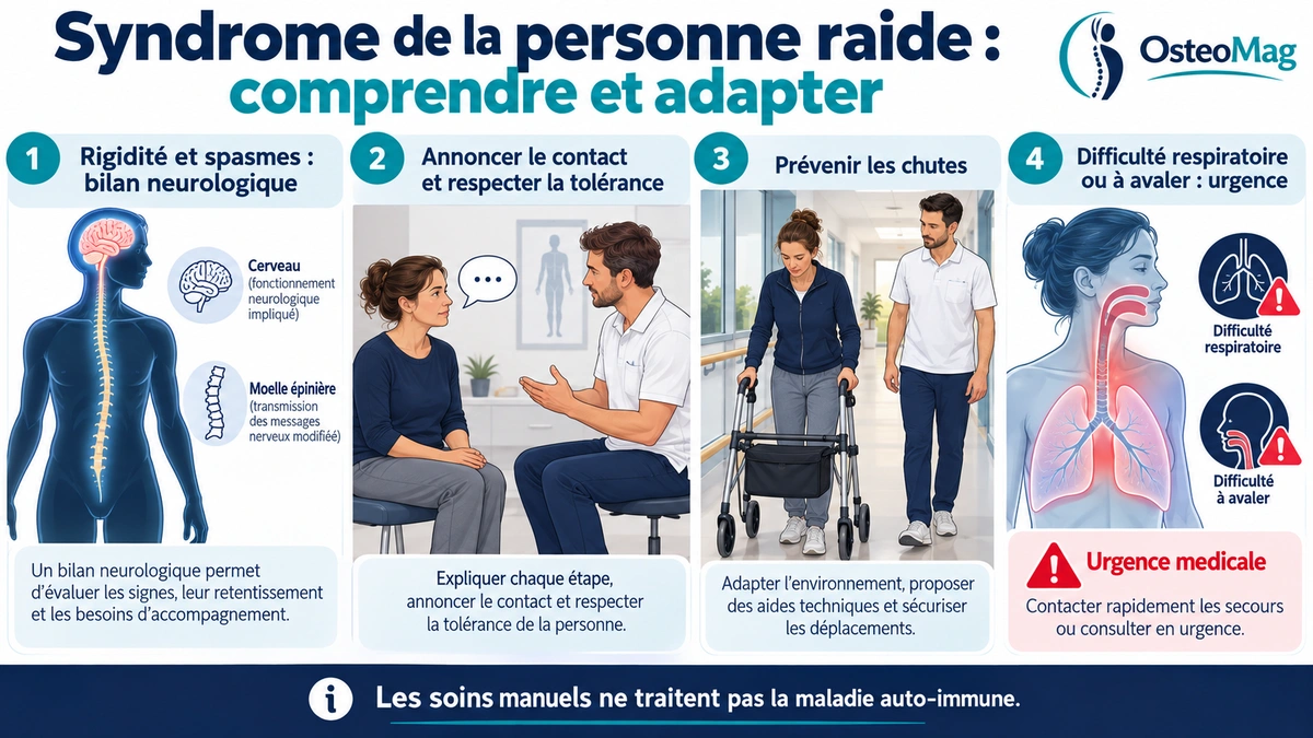 Repères neurologiques, prévention des chutes et adaptation du contact dans le syndrome de la personne raide.