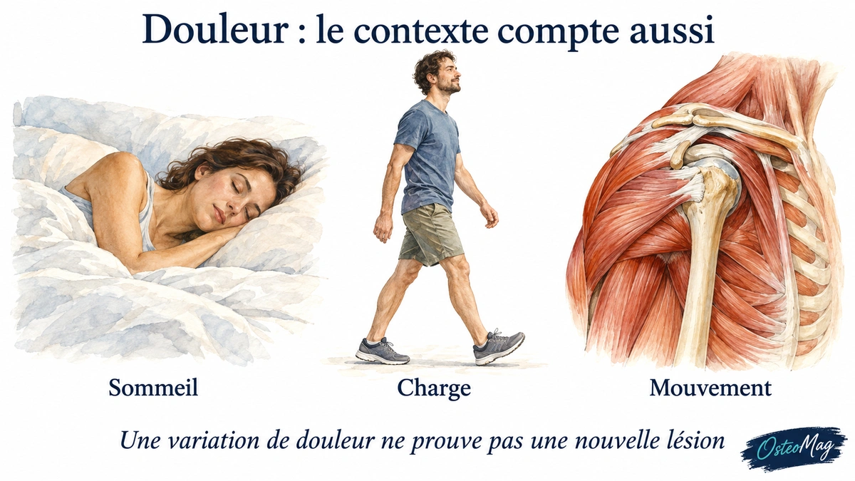 Sommeil, marche et anatomie de l’épaule illustrant les facteurs associés à la douleur