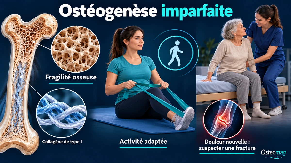 Fragilité osseuse, collagène de type I, activité adaptée et aide au transfert.