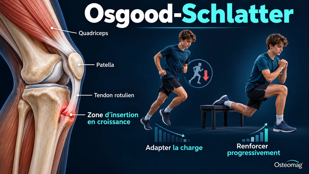 Insertion du tendon rotulien sur la tubérosité tibiale en croissance et adaptation de charge.