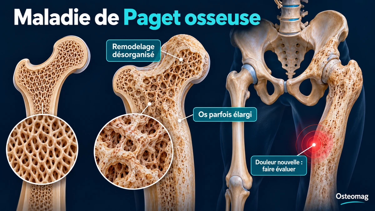 Comparaison schématique d’un os organisé et d’un os pagétique au remodelage désorganisé.