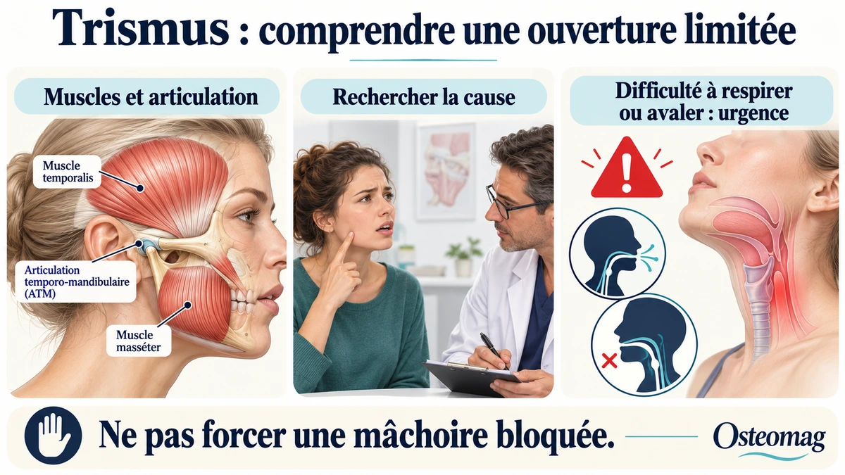 Muscles de la mastication, limitation de l’ouverture buccale et situations nécessitant une évaluation urgente.