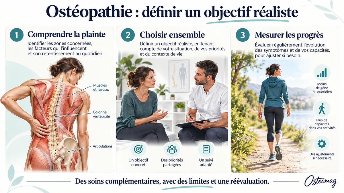 Anatomie du dos, définition d’un objectif partagé et évaluation des capacités quotidiennes.