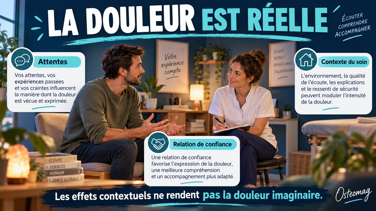 Patiente et praticien en discussion sur les attentes, la relation de confiance et le contexte du soin.